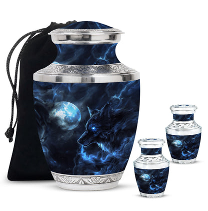 Wolf Theme Large Urn With 2 Keepsake Urn