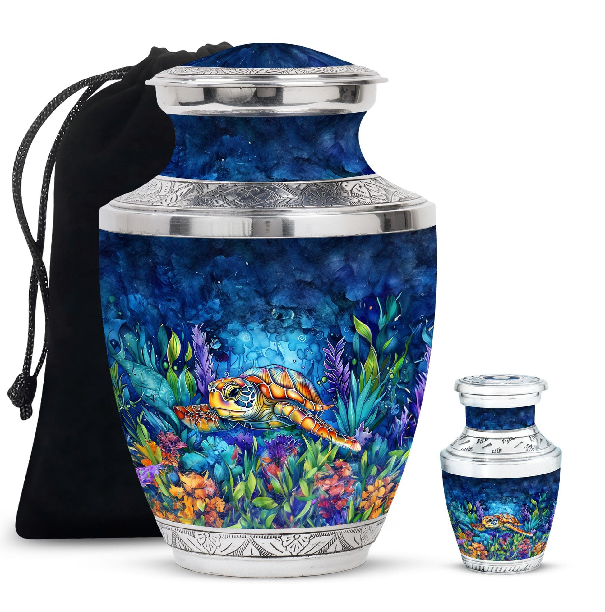 Turtle Theme Large Urn With 1 Keepsake Urn