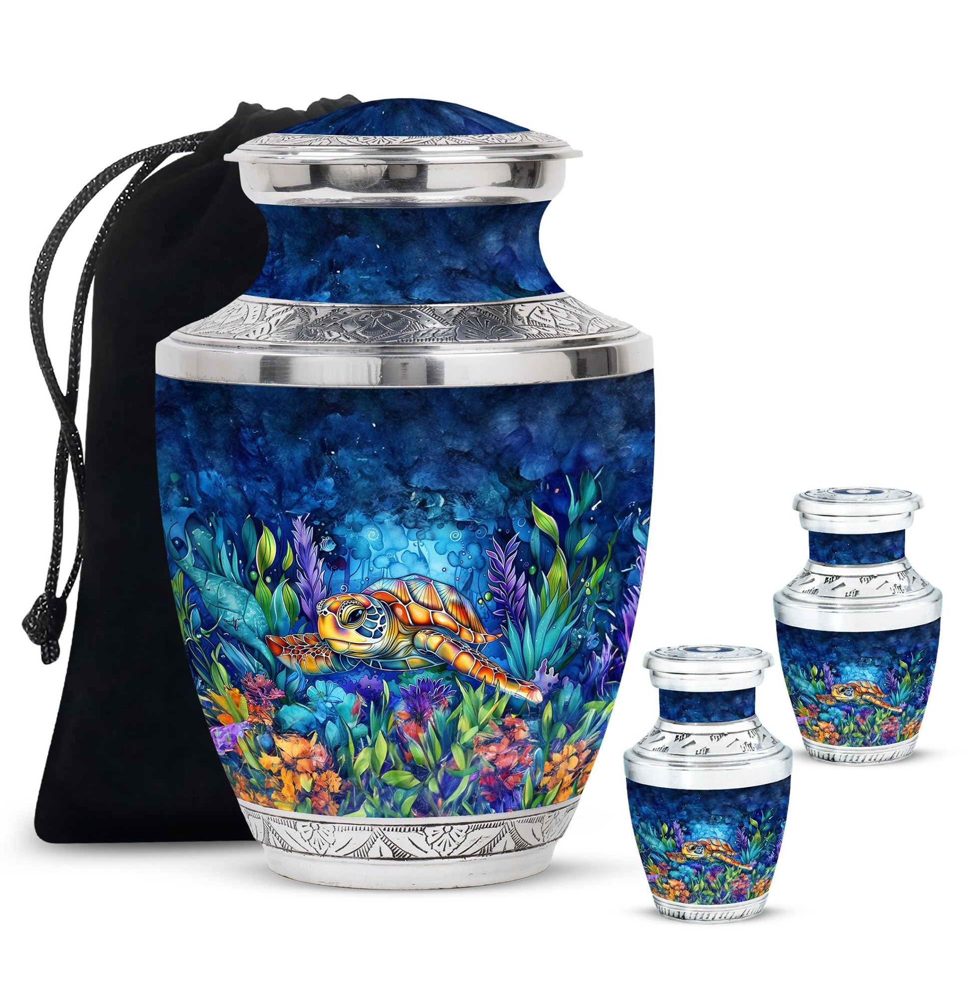 Turtle Theme Large Urn With 2 Keepsake Urn