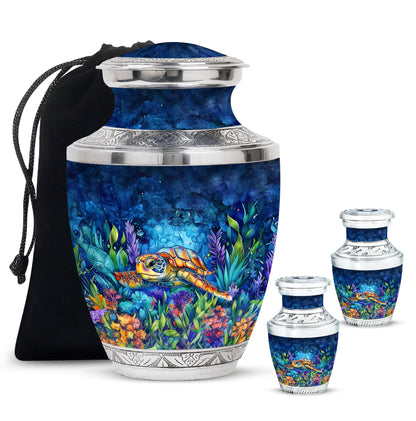 Turtle Theme Large Urn With 2 Keepsake Urn