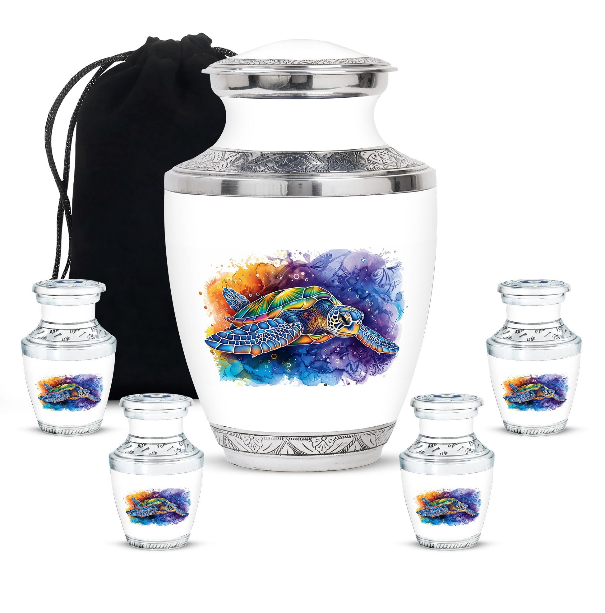 Turtle Theme Large Urn With 4 Keepsake Urn