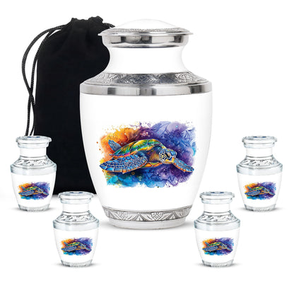 Turtle Theme Large Urn With 4 Keepsake Urn