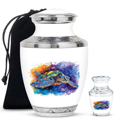 Turtle Theme Large Urn With 1 Keepsake Urn