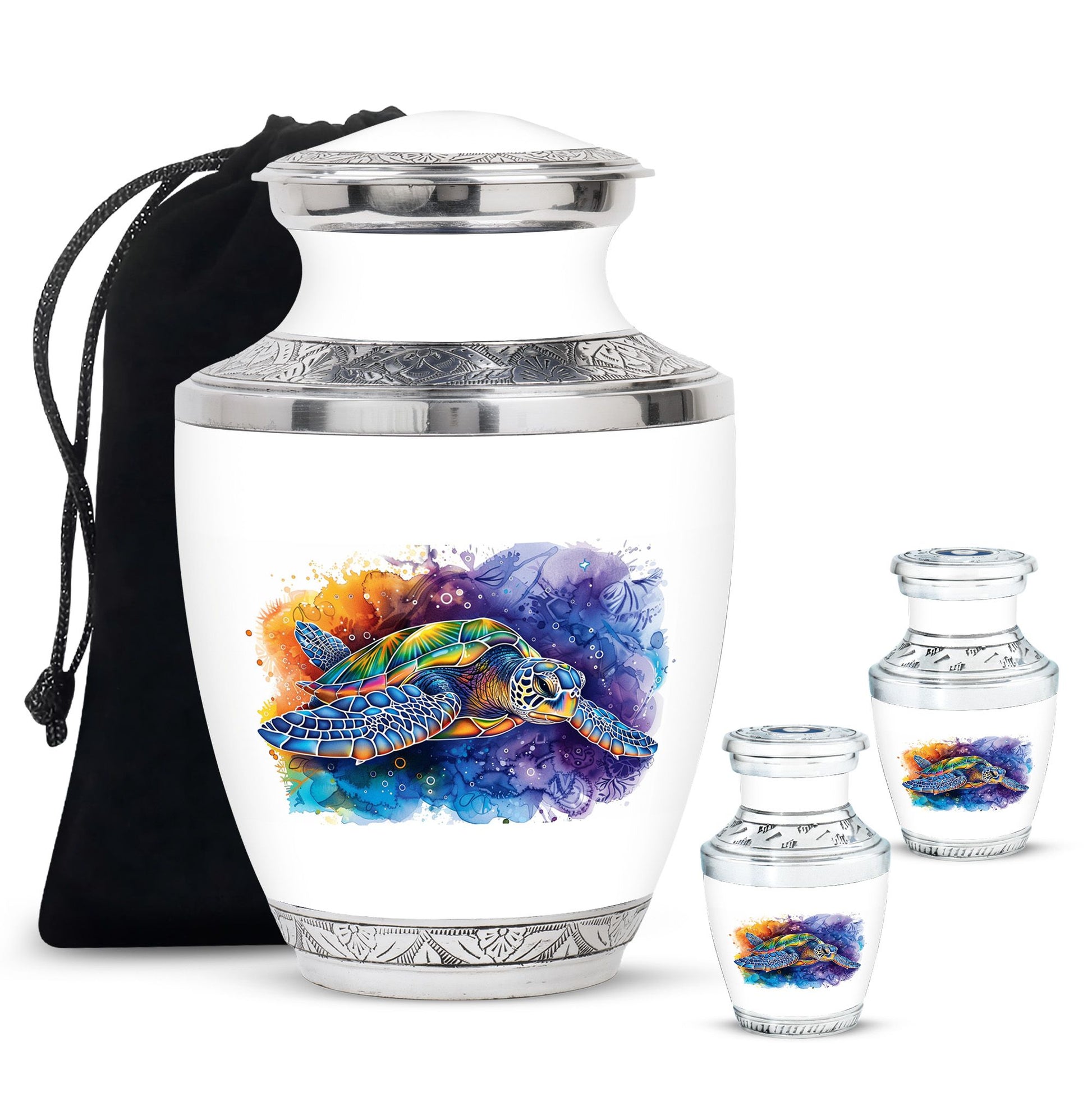 Turtle Theme Large Urn With 2 Keepsake Urn