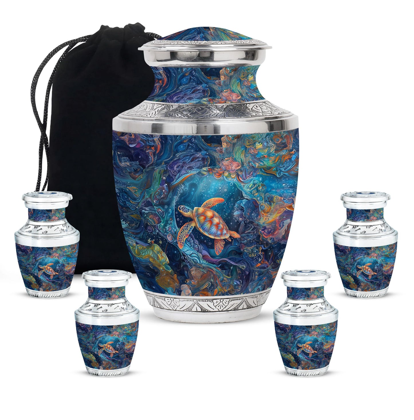Turtle Theme Large Urn With 4 Keepsake Urn