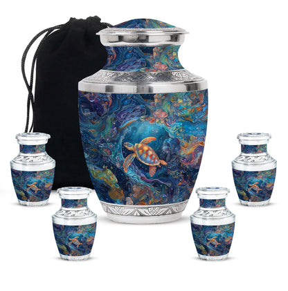 Turtle Theme Large Urn With 4 Keepsake Urn