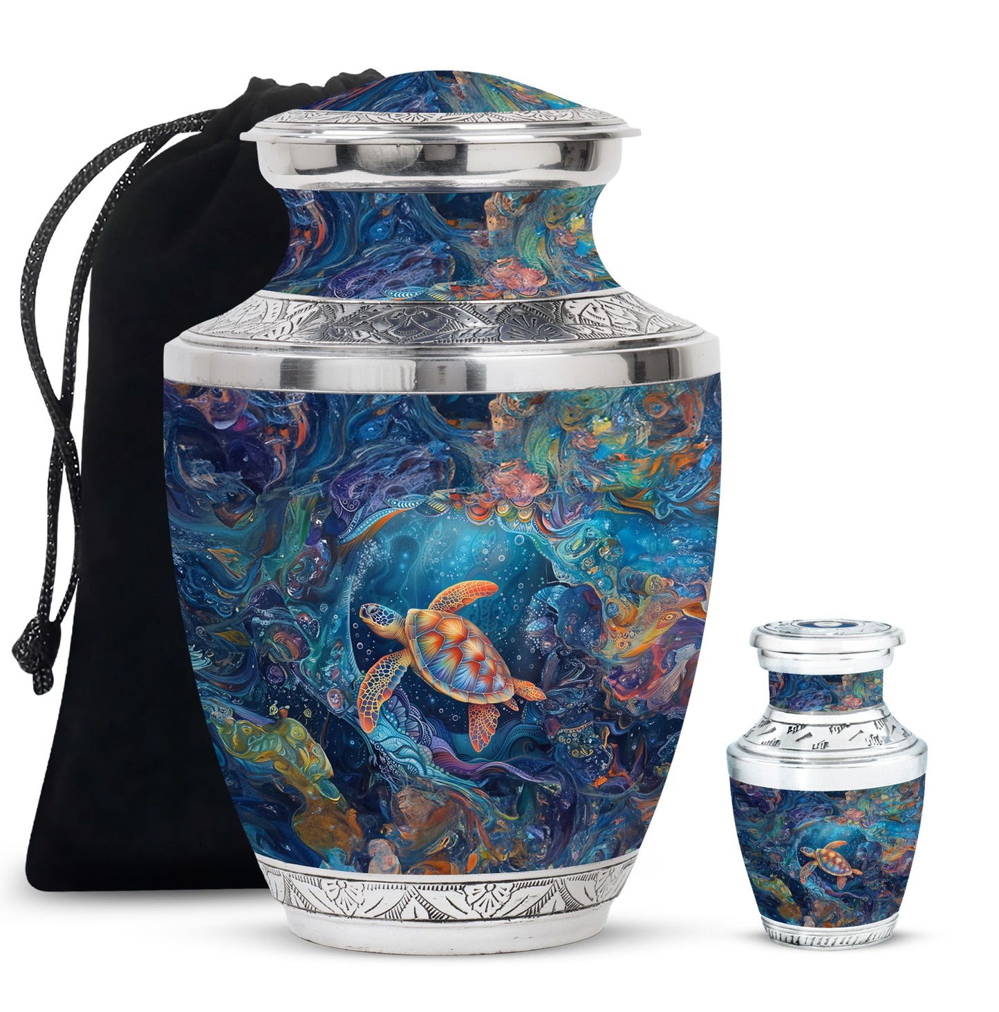 Turtle Theme Large Urn With 1 Keepsake Urn