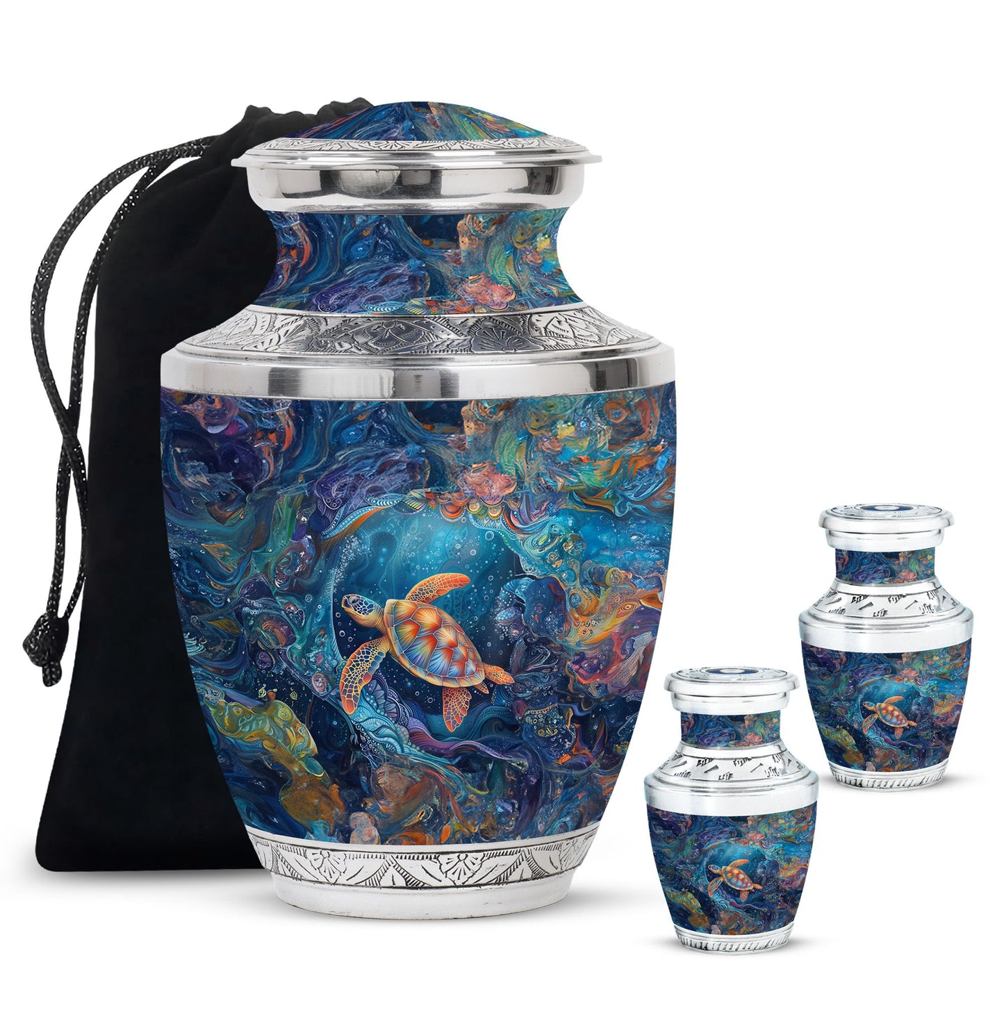 Turtle Theme Large Urn With 2 Keepsake Urn