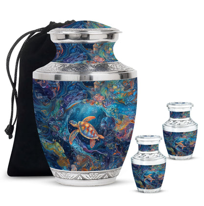Turtle Theme Large Urn With 2 Keepsake Urn
