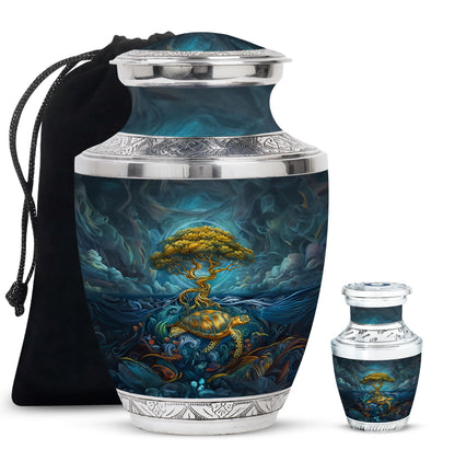 Turtle Theme Large Urn With 1 Keepsake Urn