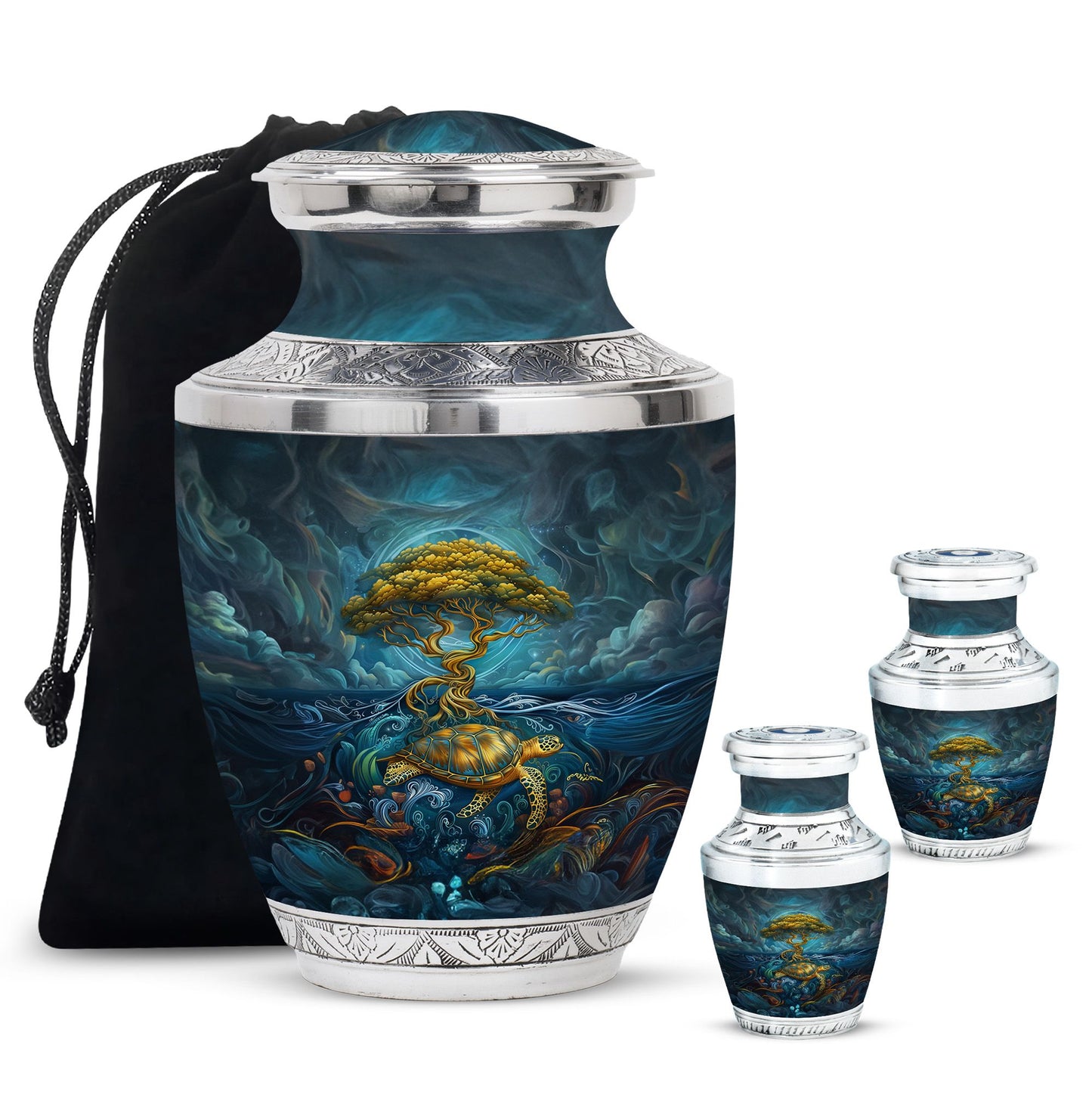 Turtle Theme Large Urn With 2 Keepsake Urn