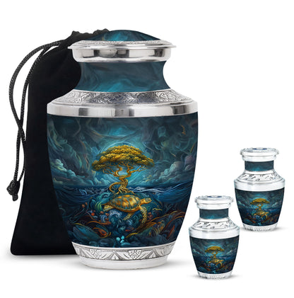 Turtle Theme Large Urn With 2 Keepsake Urn