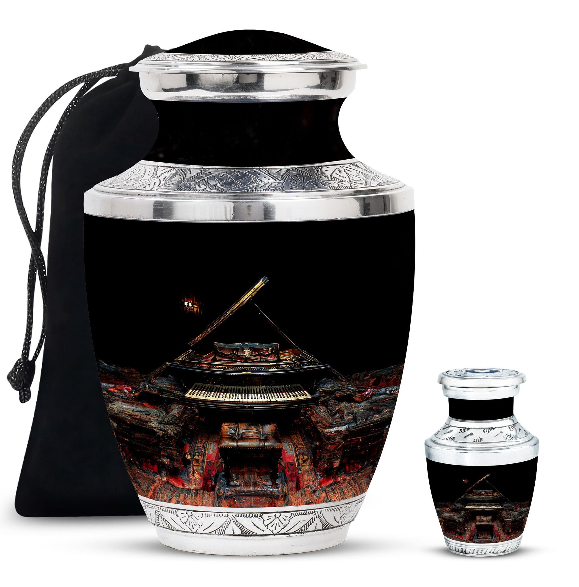 Piano Theme Large Urn With 1 Keepsake Urn