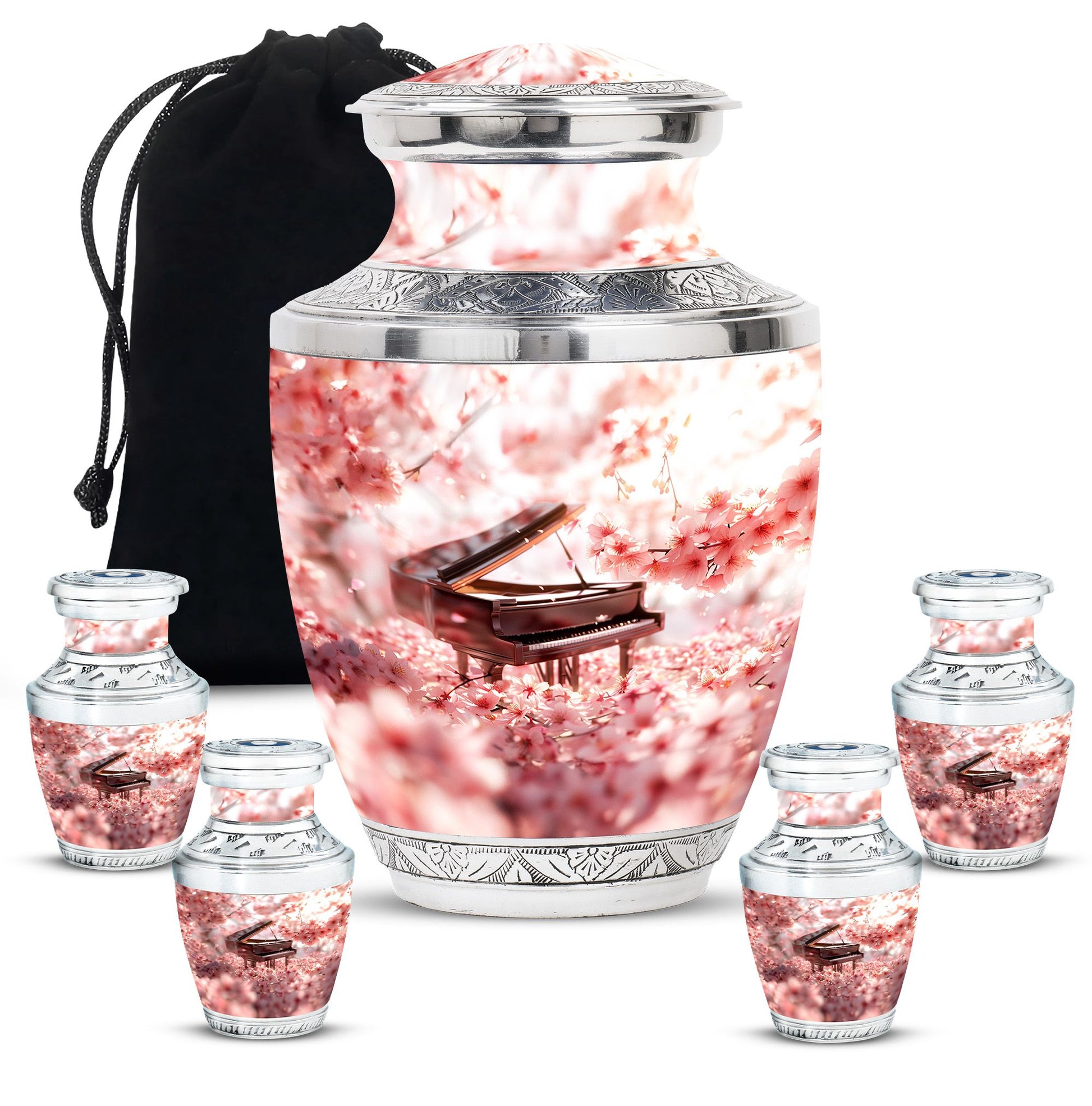 Piano Theme Large Urn With 4 Keepsake Urn