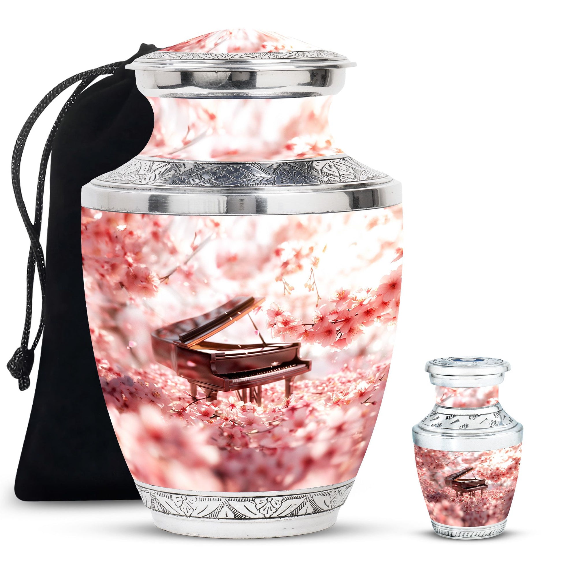 Piano Theme Large Urn With 1 Keepsake Urn