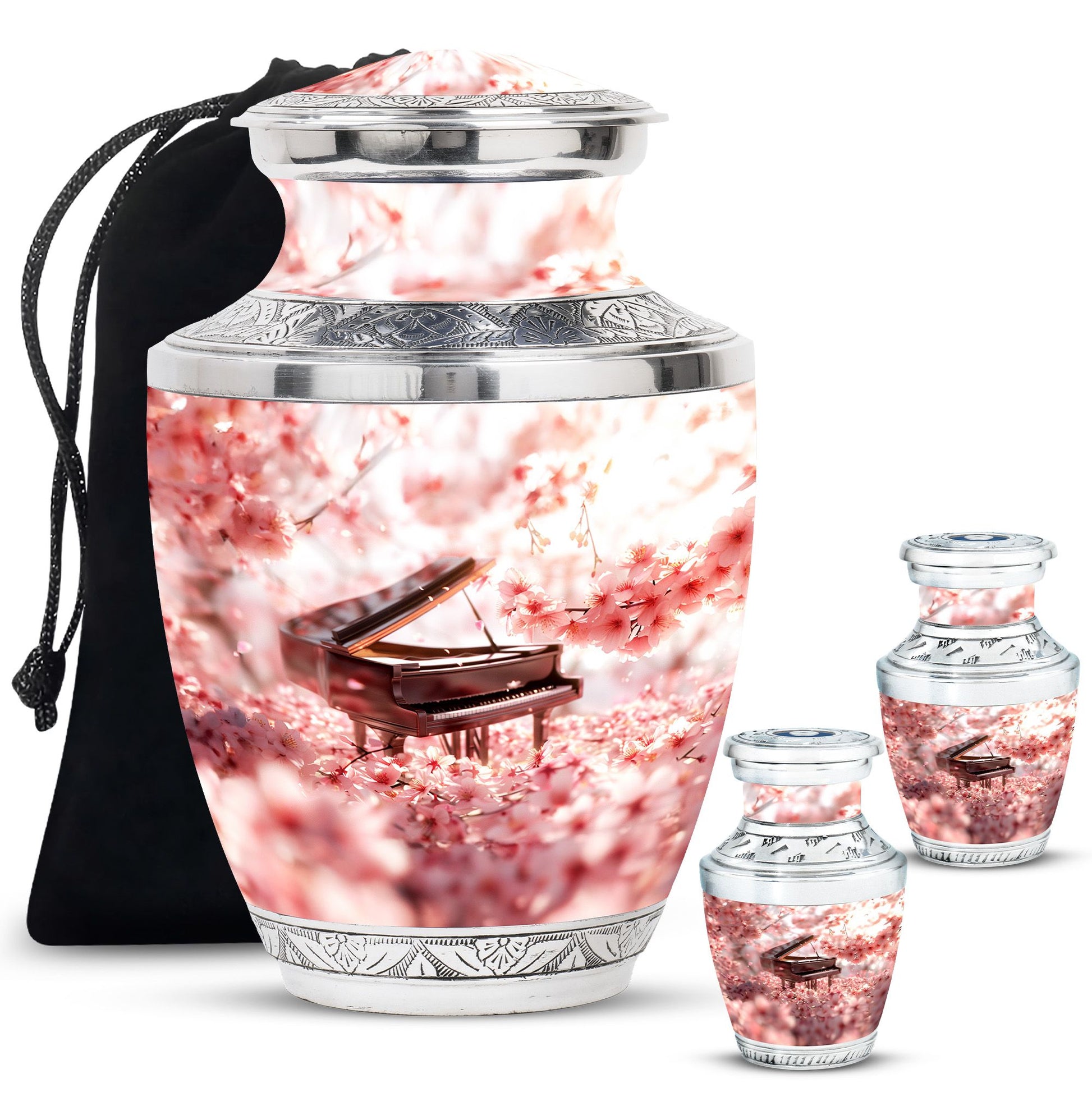 Piano Theme Large Urn With 2 Keepsake Urn
