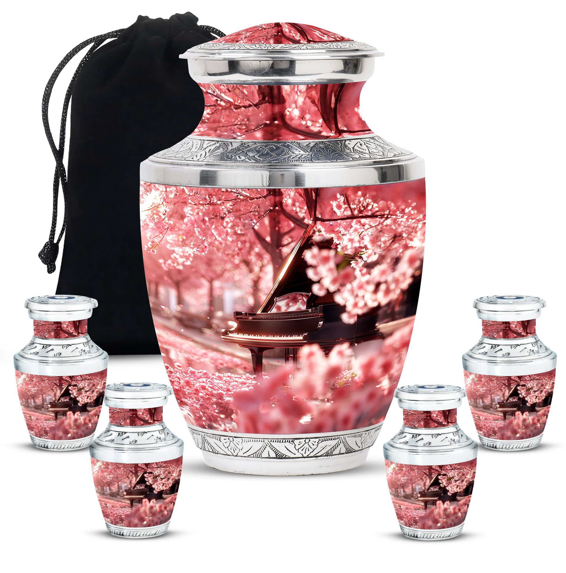 Piano Theme Large Urn With 4 Keepsake Urn