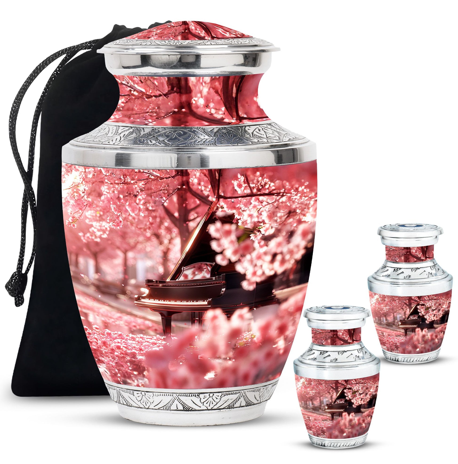 Piano Theme Large Urn With 2 Keepsake Urn
