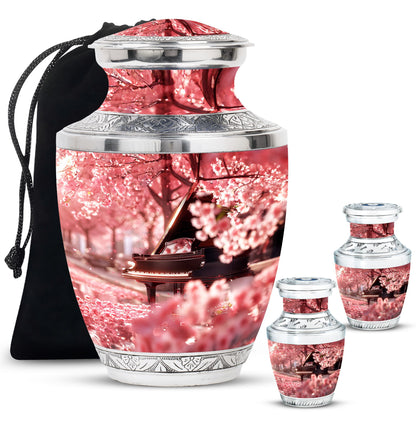 Piano Theme Large Urn With 2 Keepsake Urn