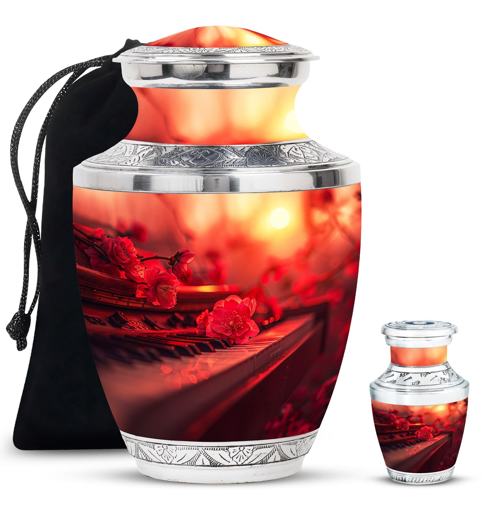 Piano Theme Large Urn With 1 Keepsake Urn