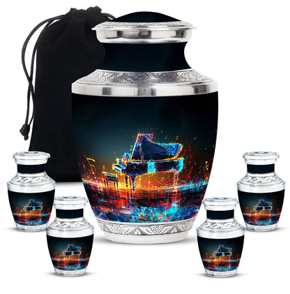 Piano Theme Large Urn With 4 Keepsake Urn