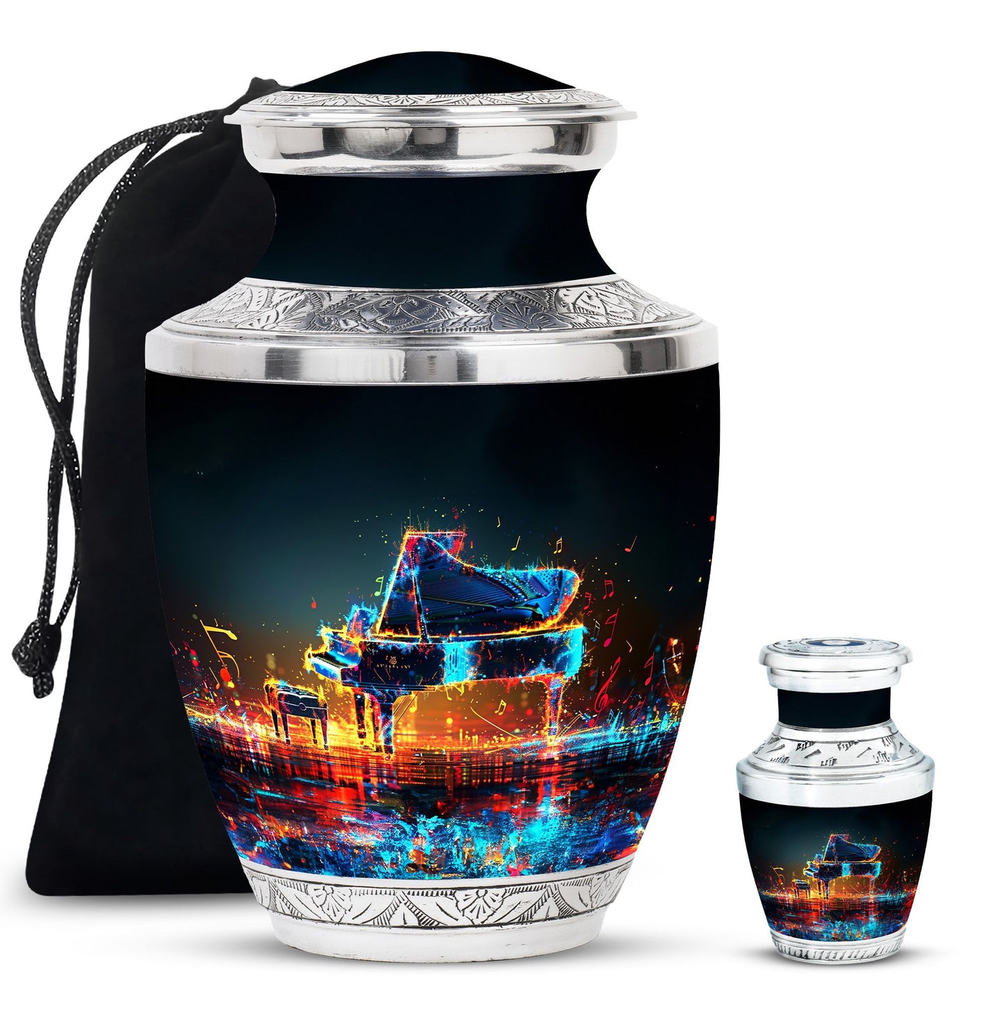 Piano Theme Large Urn With 1 Keepsake Urn