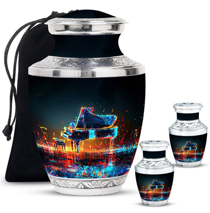 Piano Theme Large Urn With 2 Keepsake Urn