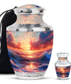 Sunrise Theme Large Urn With 1 Keepsake Urn