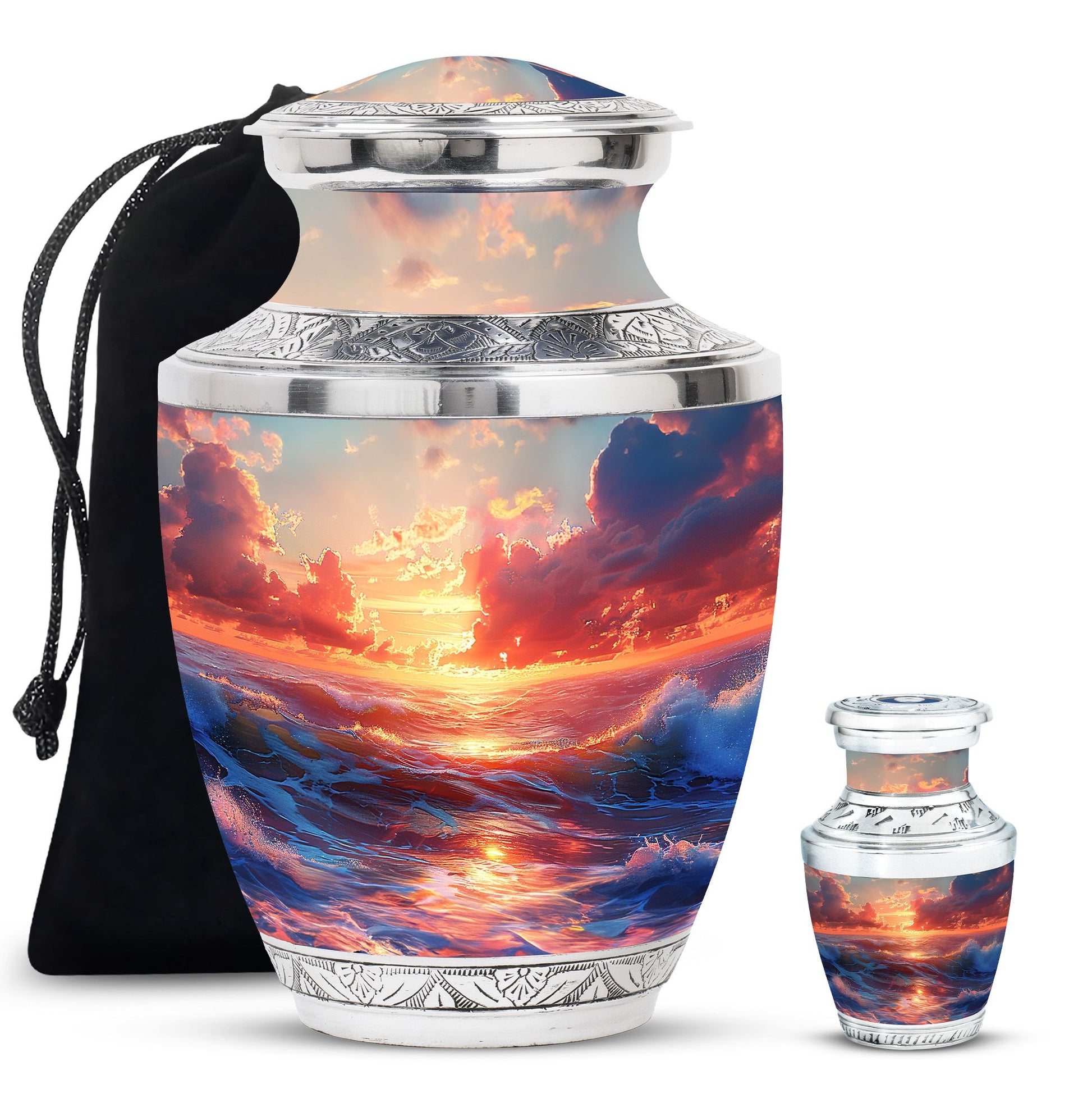 Sunrise Theme Large Urn With 1 Keepsake Urn