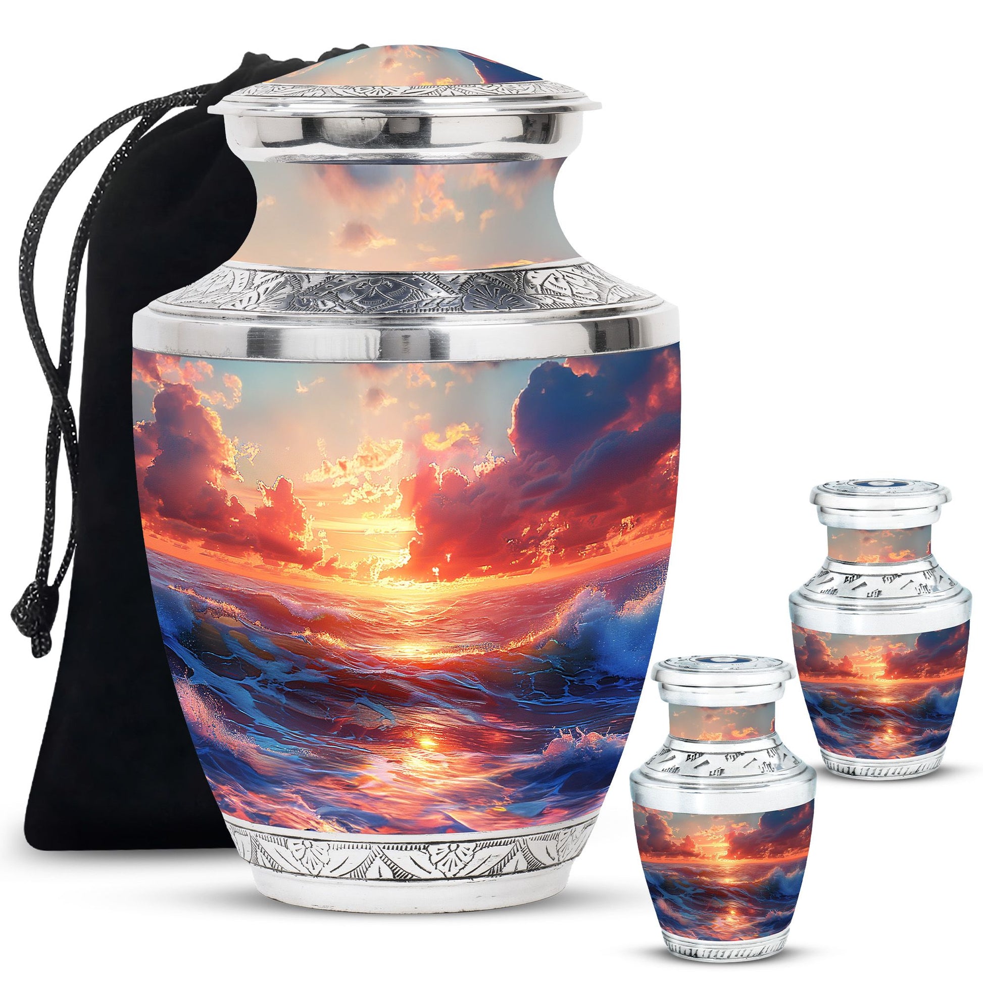 Sunrise Theme Large Urn With 2 Keepsake Urn