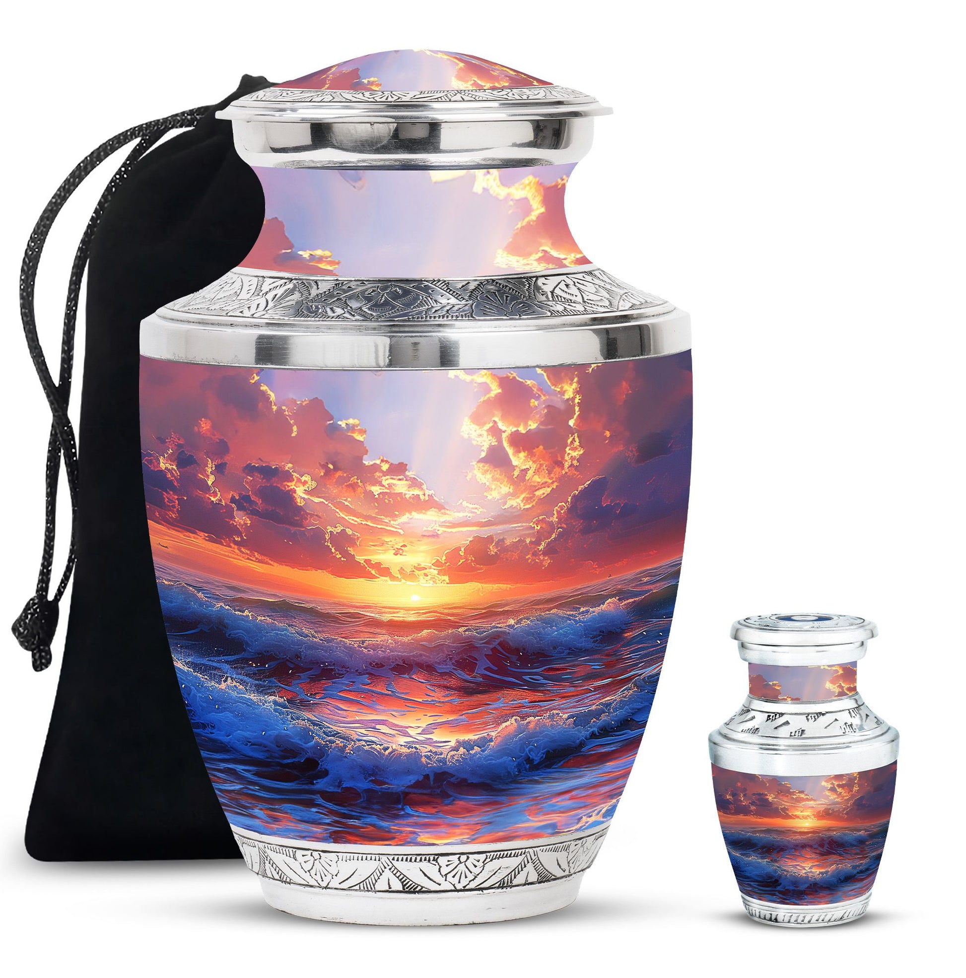 Sunrise Theme Large Urn With 1 Keepsake Urn
