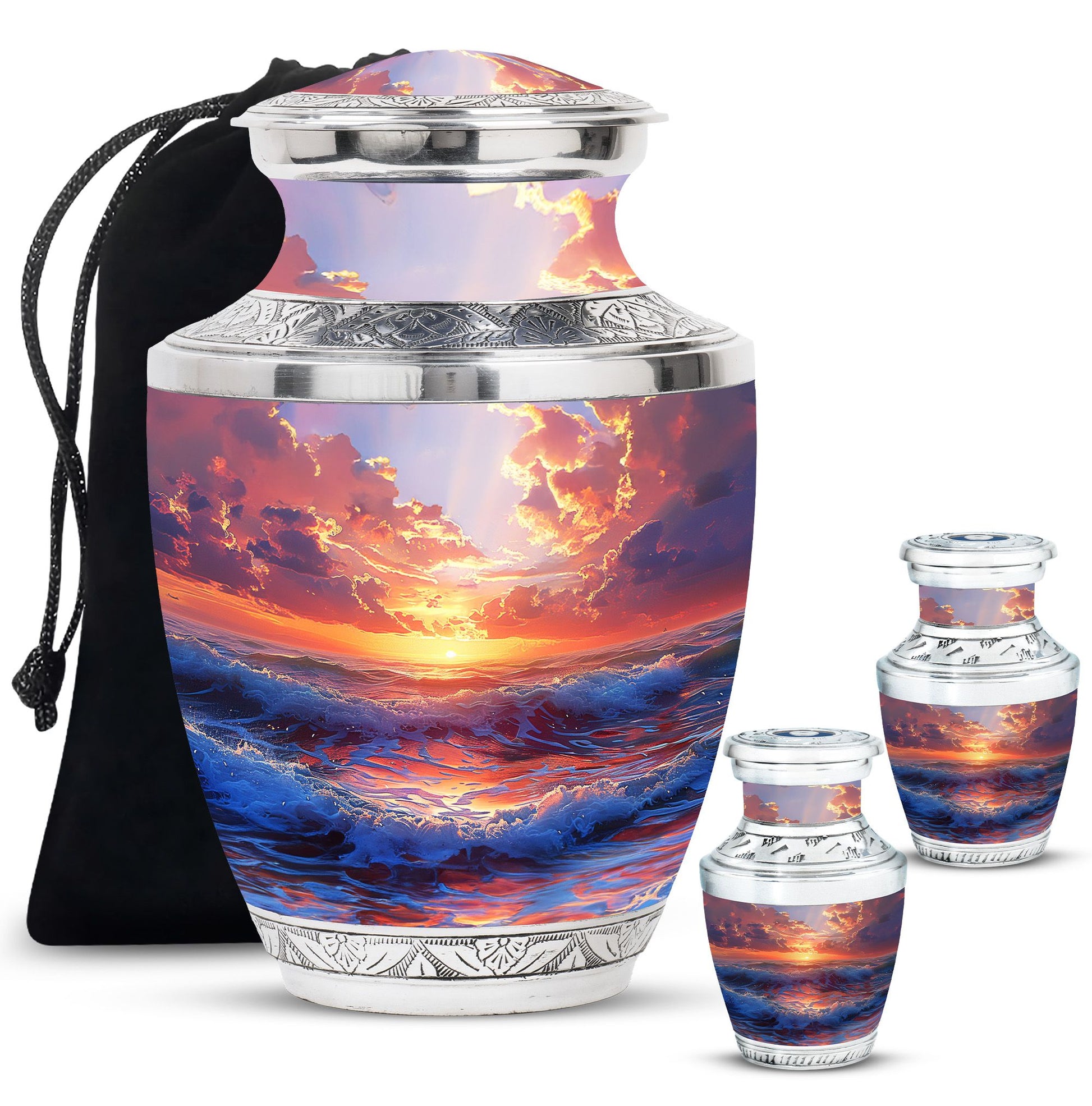 Sunrise Theme Large Urn With 2 Keepsake Urn