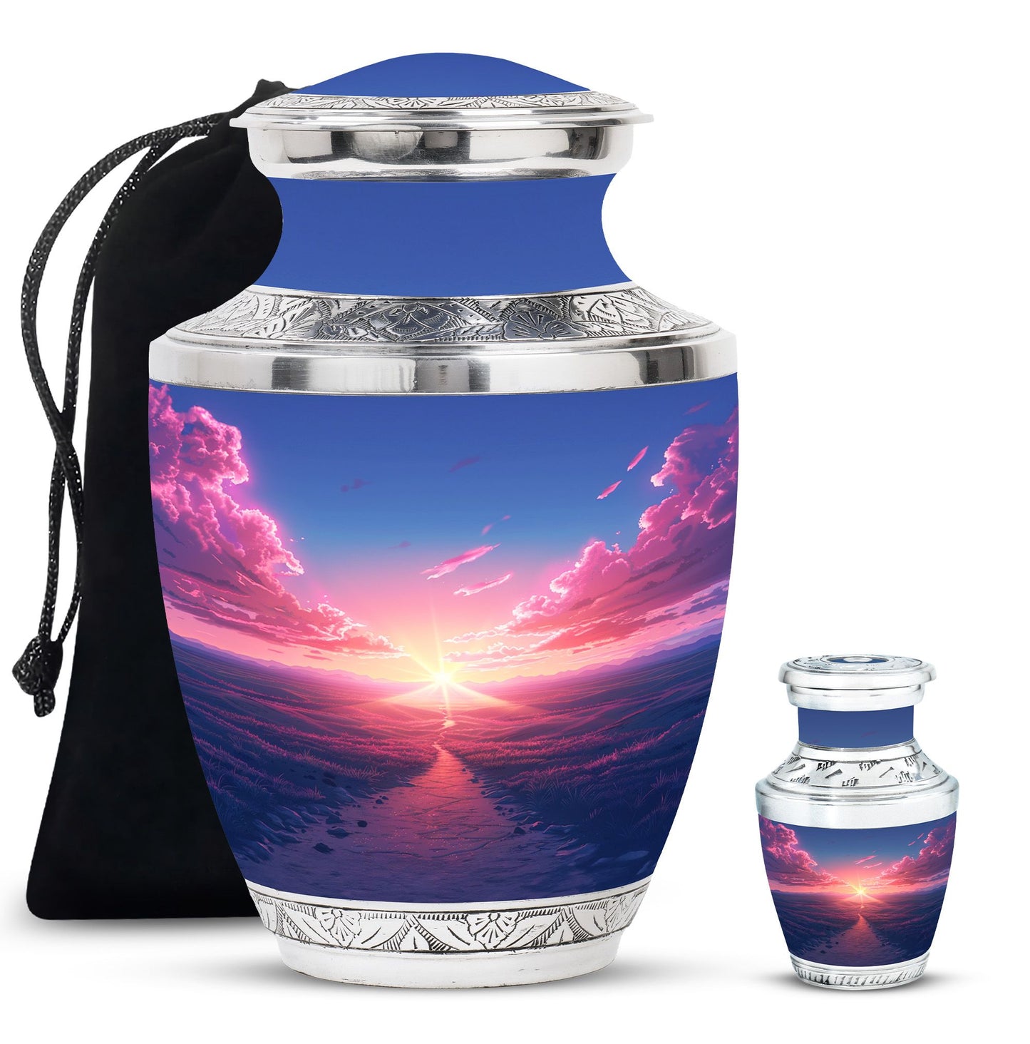 Sunrise Theme Large Urn With 1 Keepsake Urn
