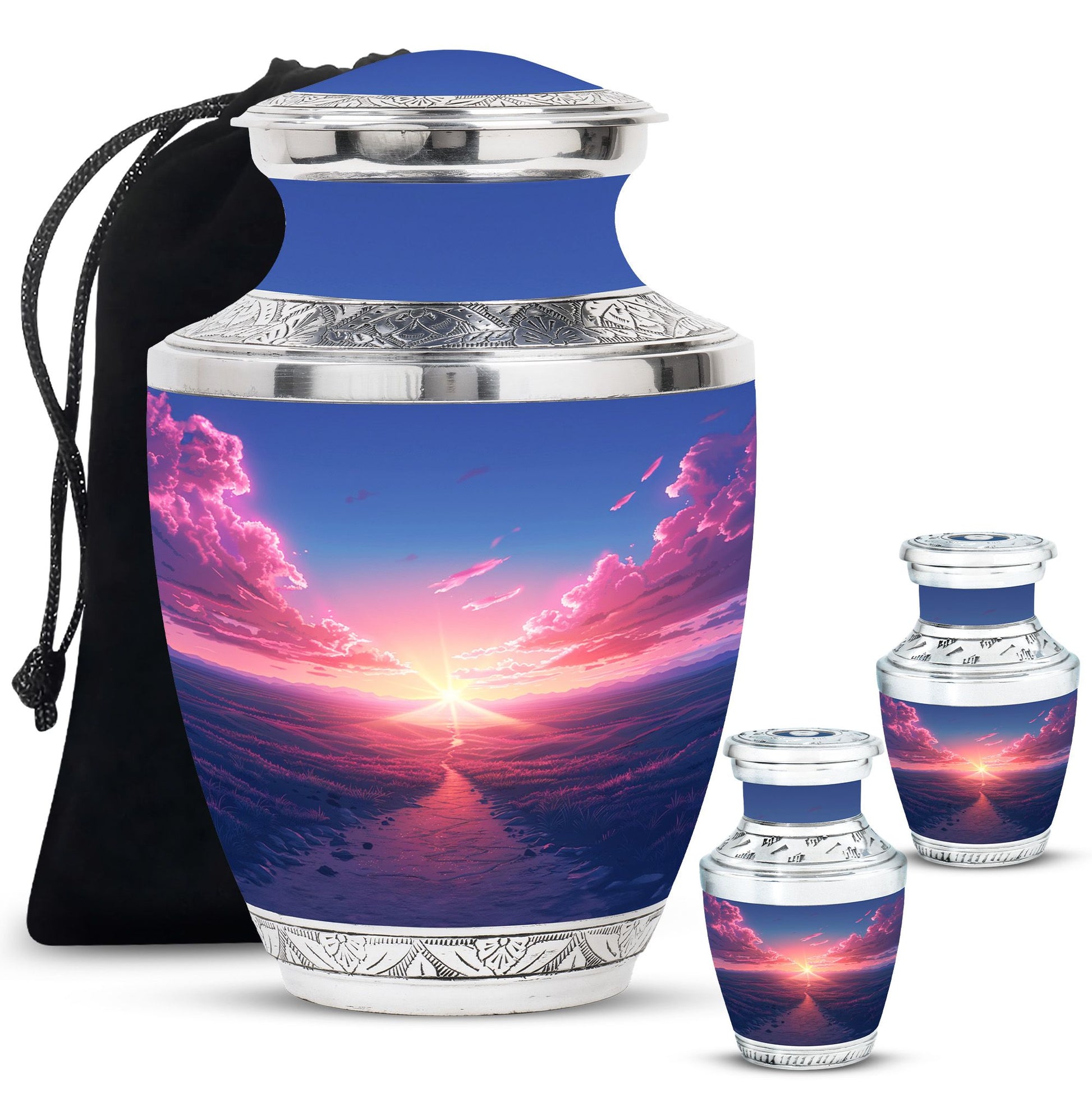 Sunrise Theme Large Urn With 2 Keepsake Urn