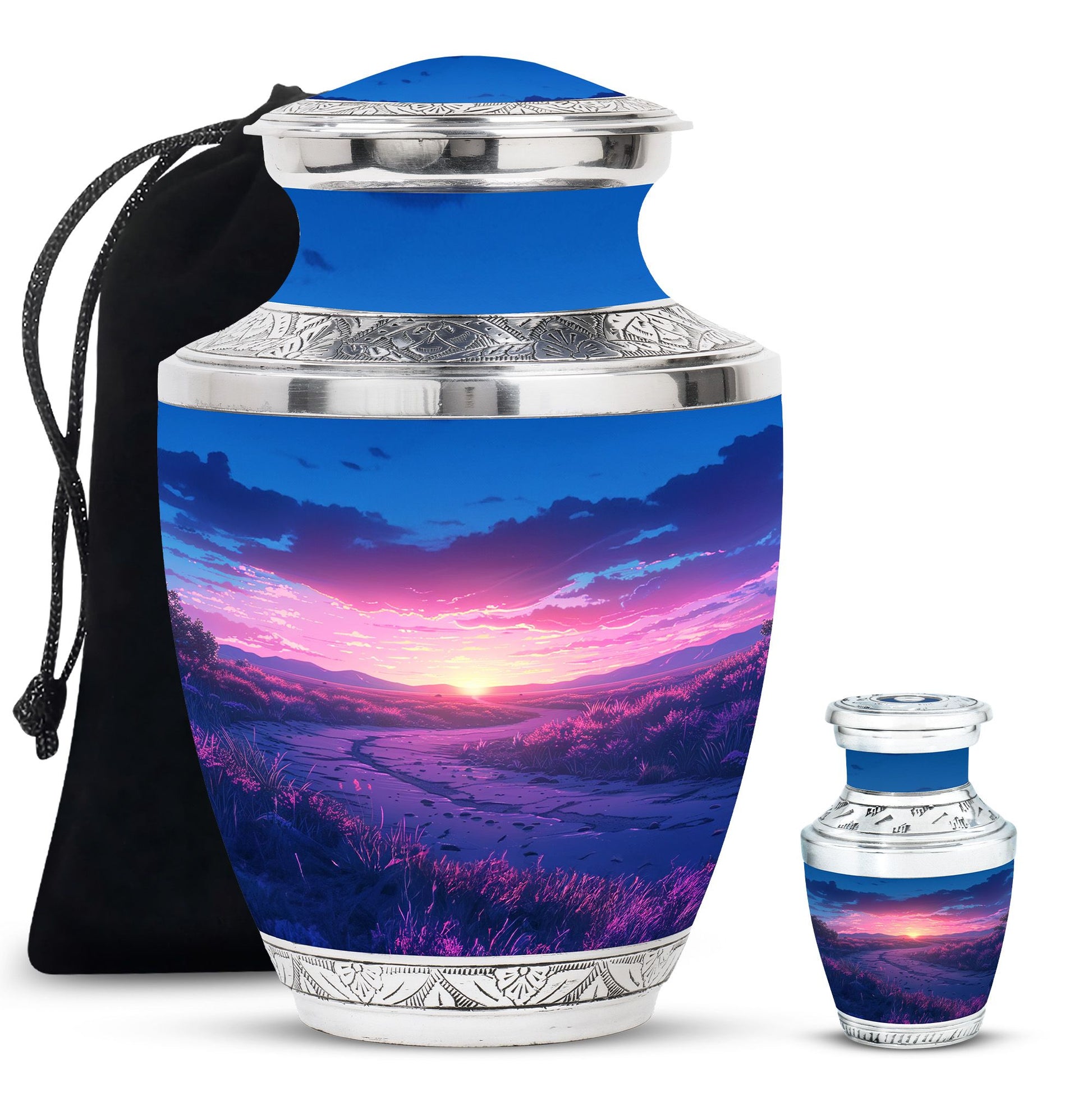 Sunrise Theme Large Urn With 1 Keepsake Urn