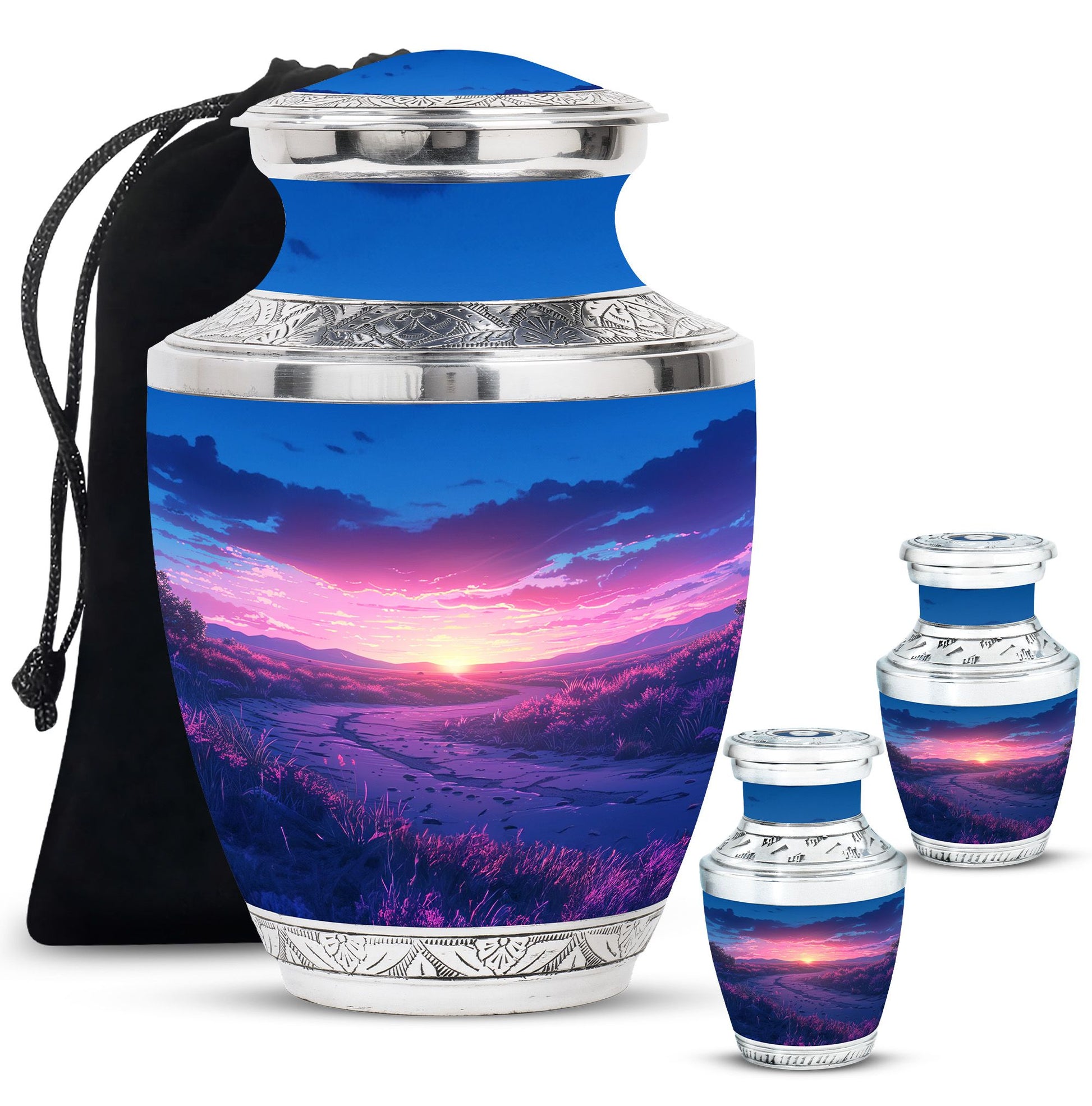 Sunrise Theme Large Urn With 2 Keepsake Urn