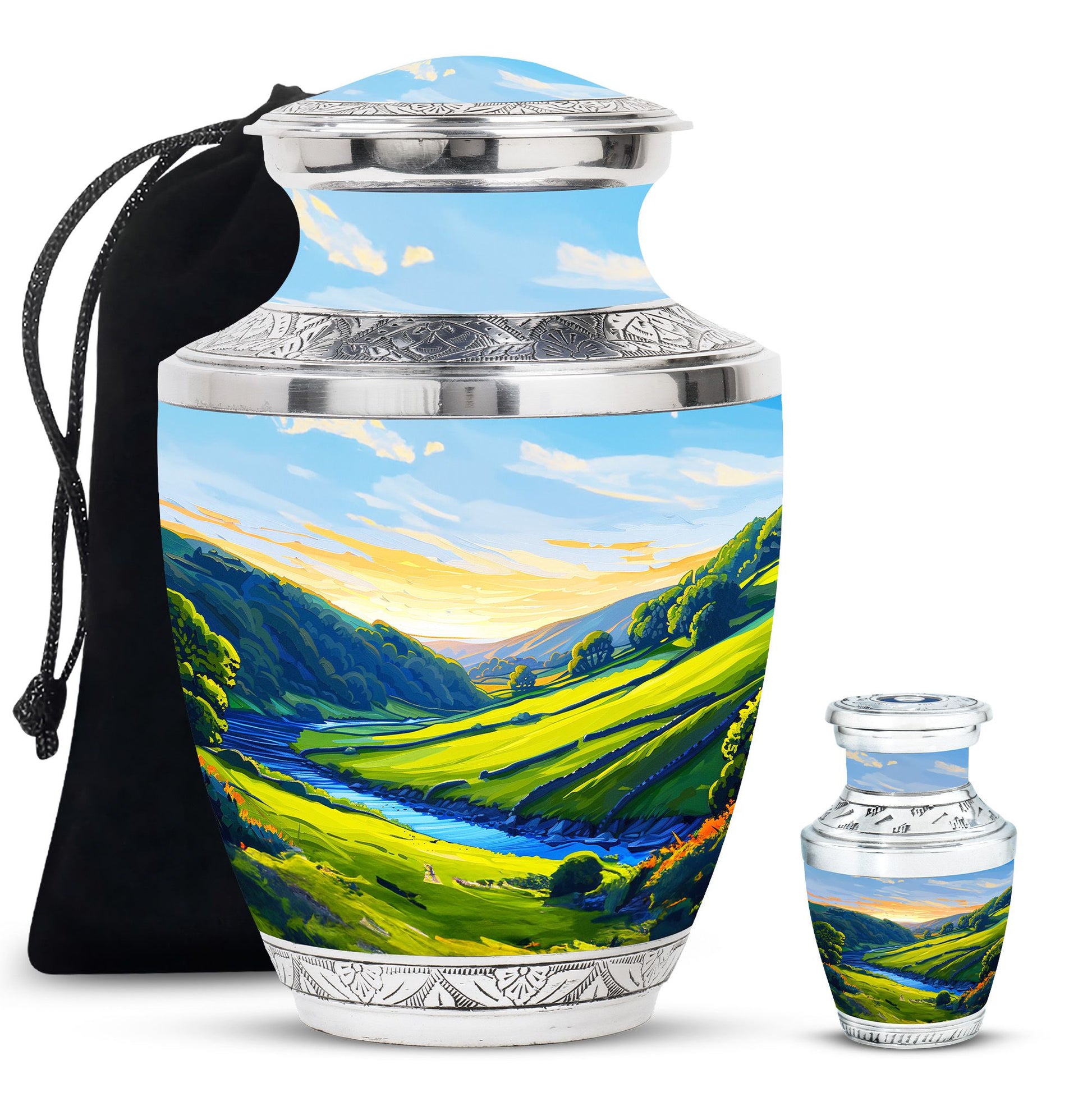 Sunrise Theme Large Urn With 1 Keepsake Urn