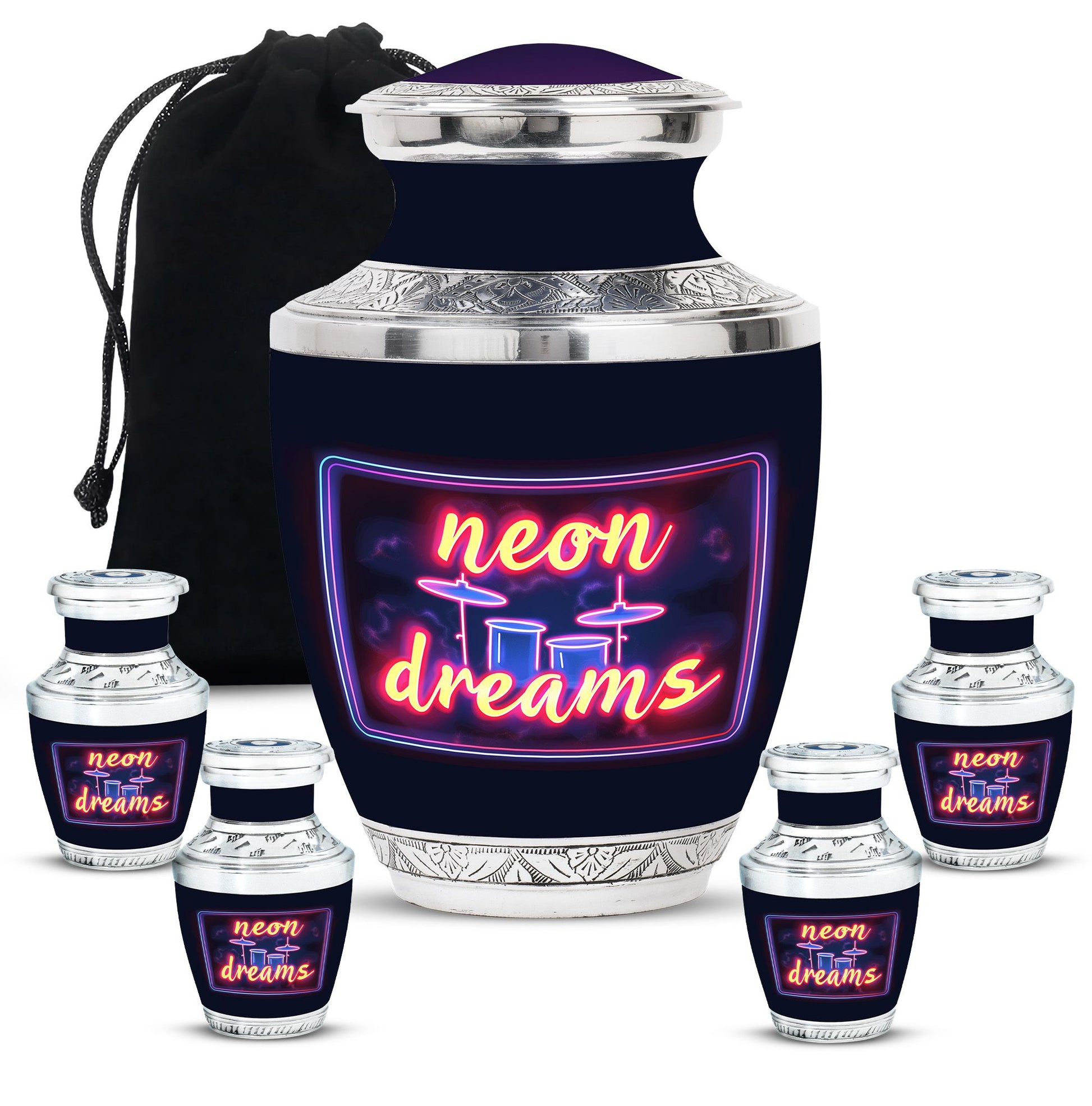 Drums And Music Theme Large Urn With 4 Keepsake Urn