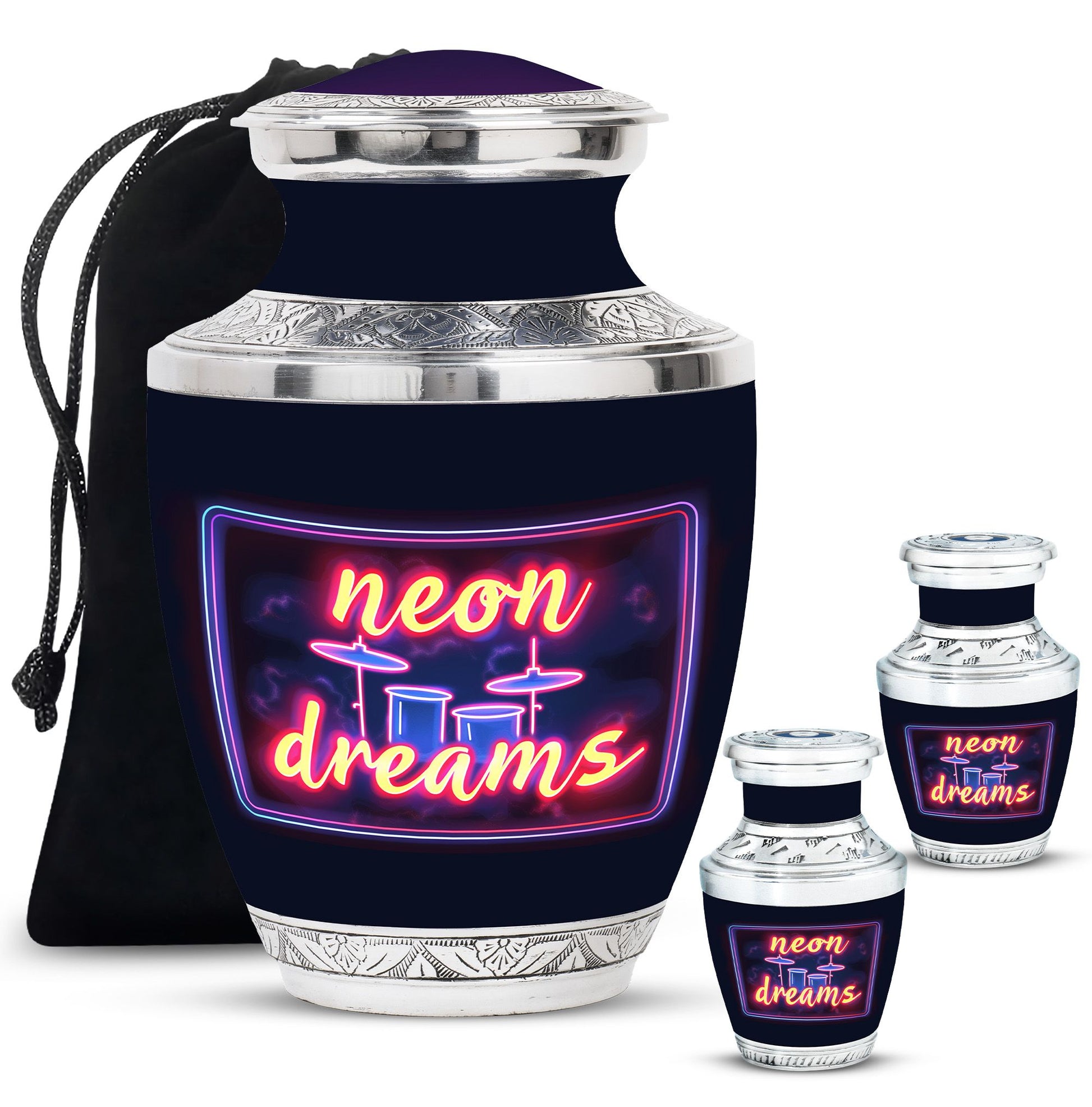 Drums And Music Theme Large Urn With 2 Keepsake Urn