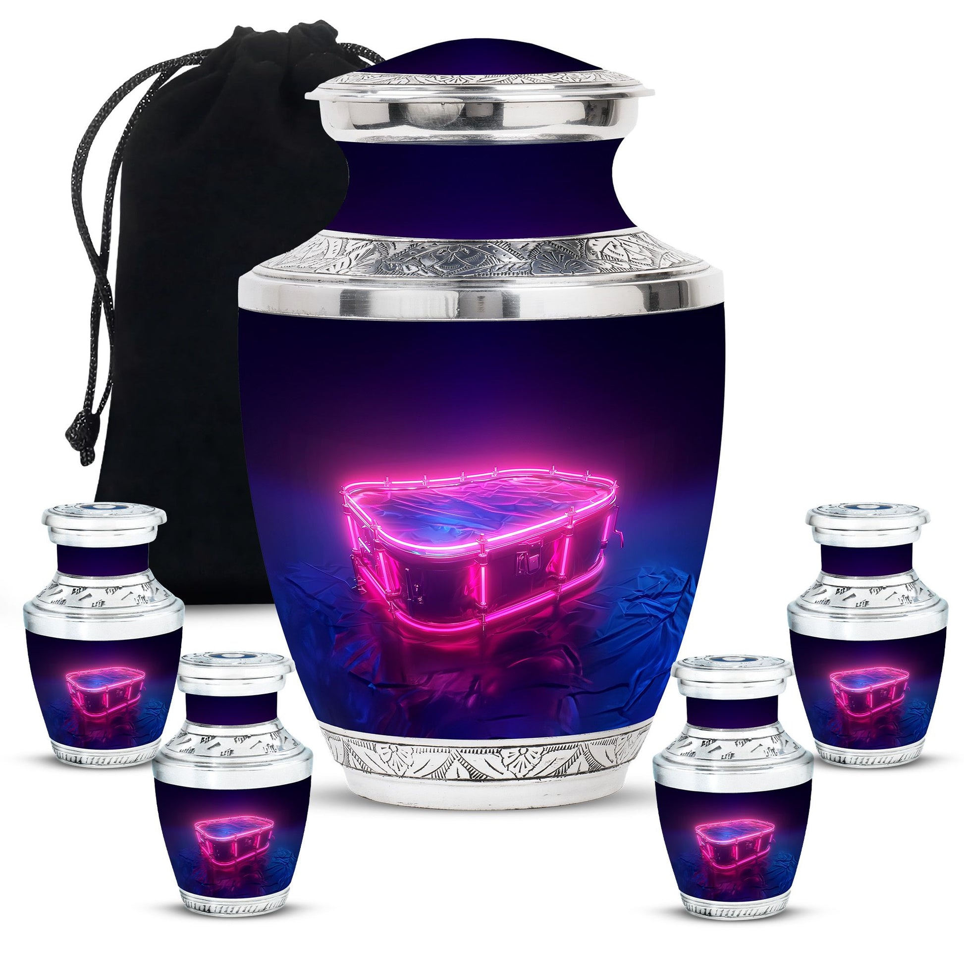 Drums And Music Theme Large Urn With 4 Keepsake Urn