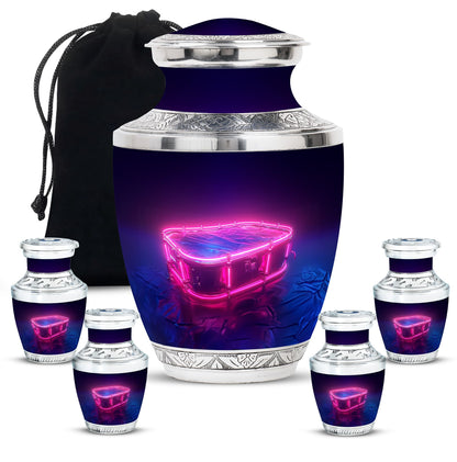 Drums And Music Theme Large Urn With 4 Keepsake Urn