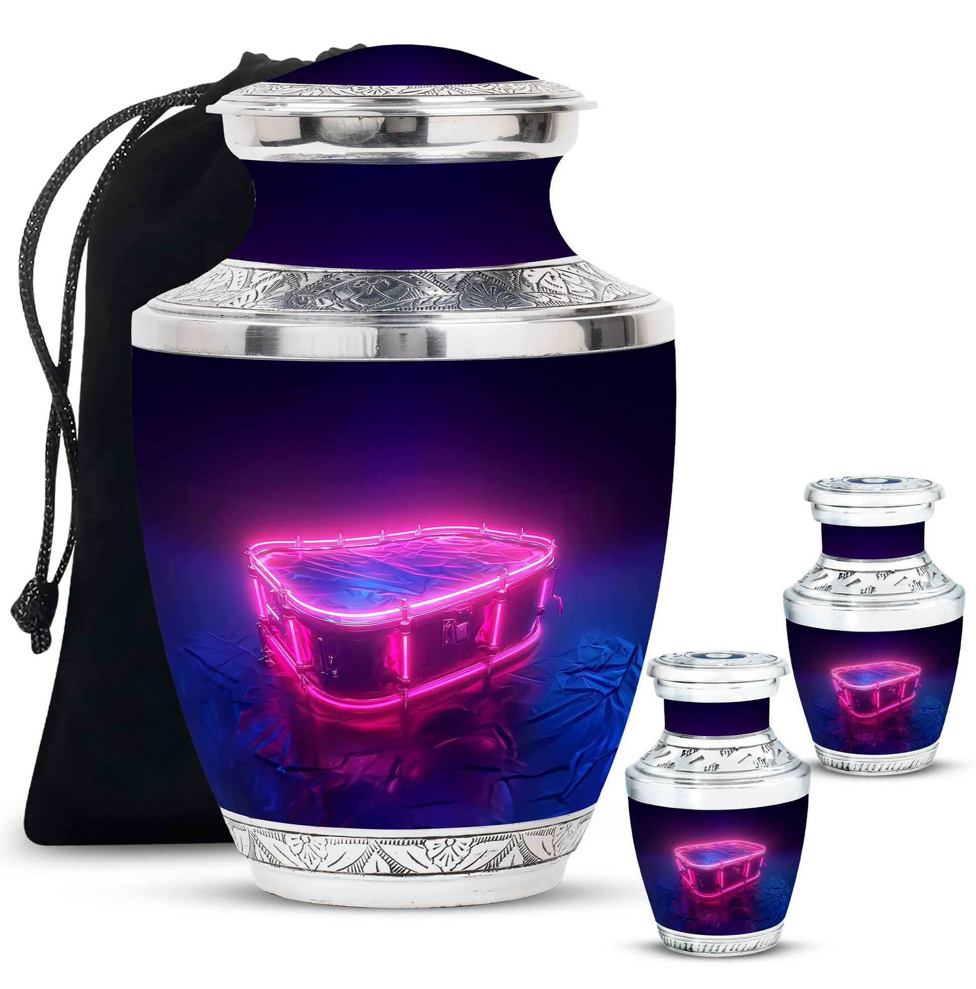 Drums And Music Theme Large Urn With 2 Keepsake Urn