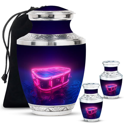 Drums And Music Theme Large Urn With 2 Keepsake Urn