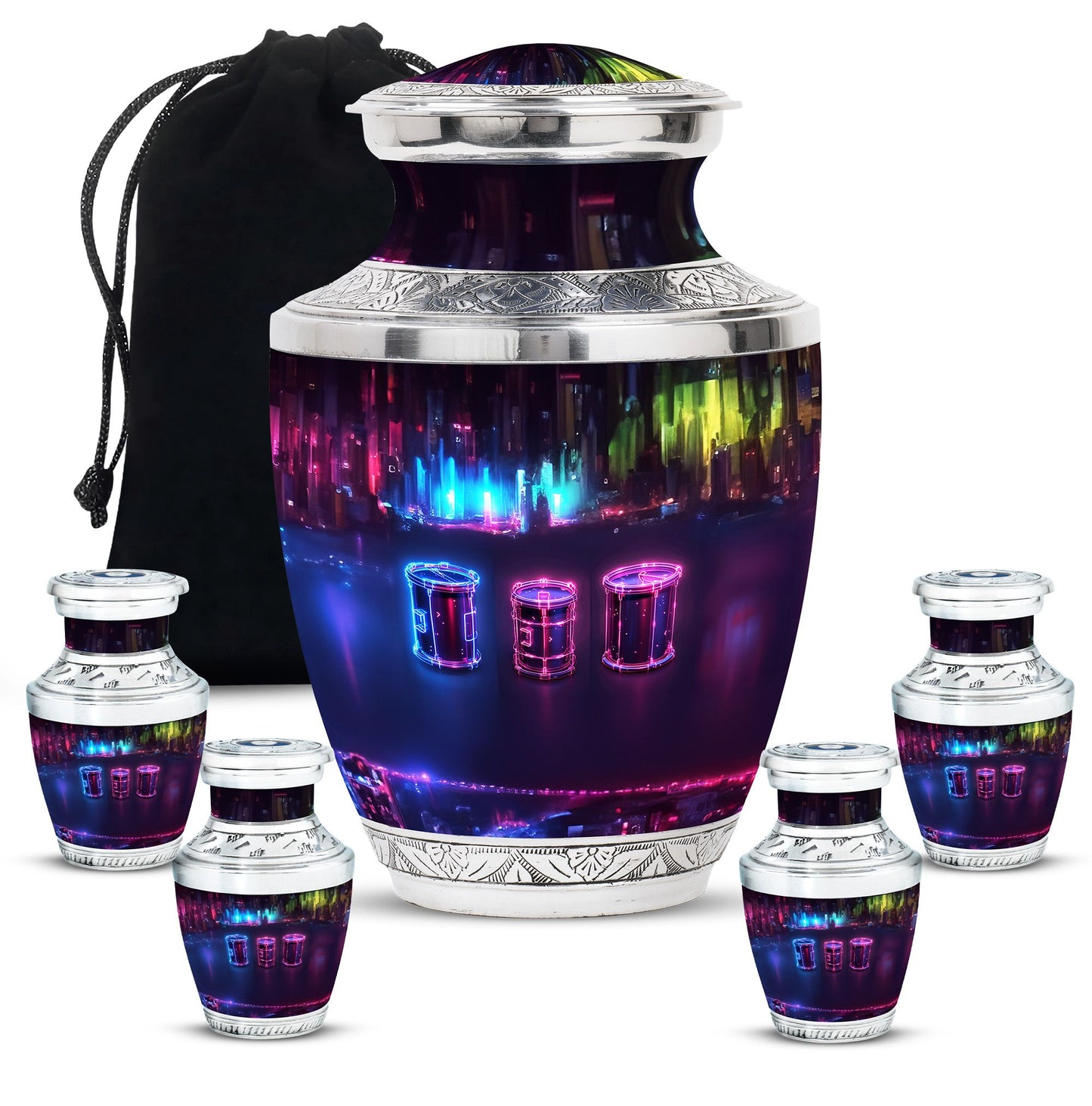 Drums And Music Theme Large Urn With 4 Keepsake Urn