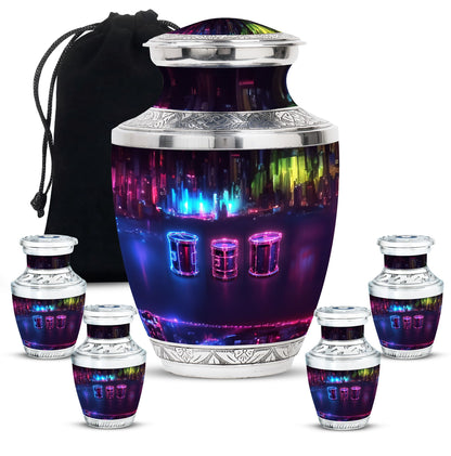 Drums And Music Theme Large Urn With 4 Keepsake Urn