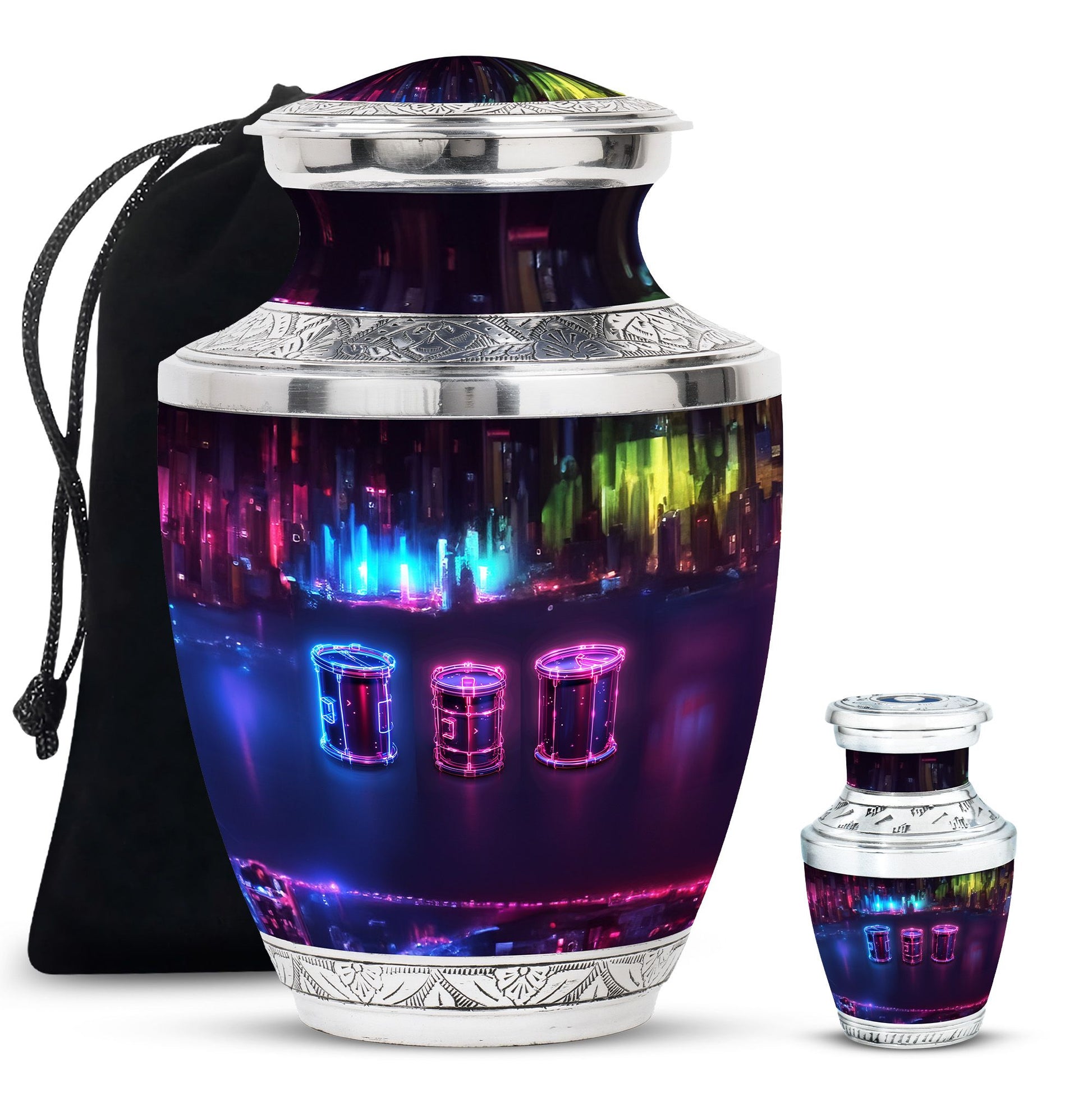 Drums And Music Theme Large Urn With 1 Keepsake Urn