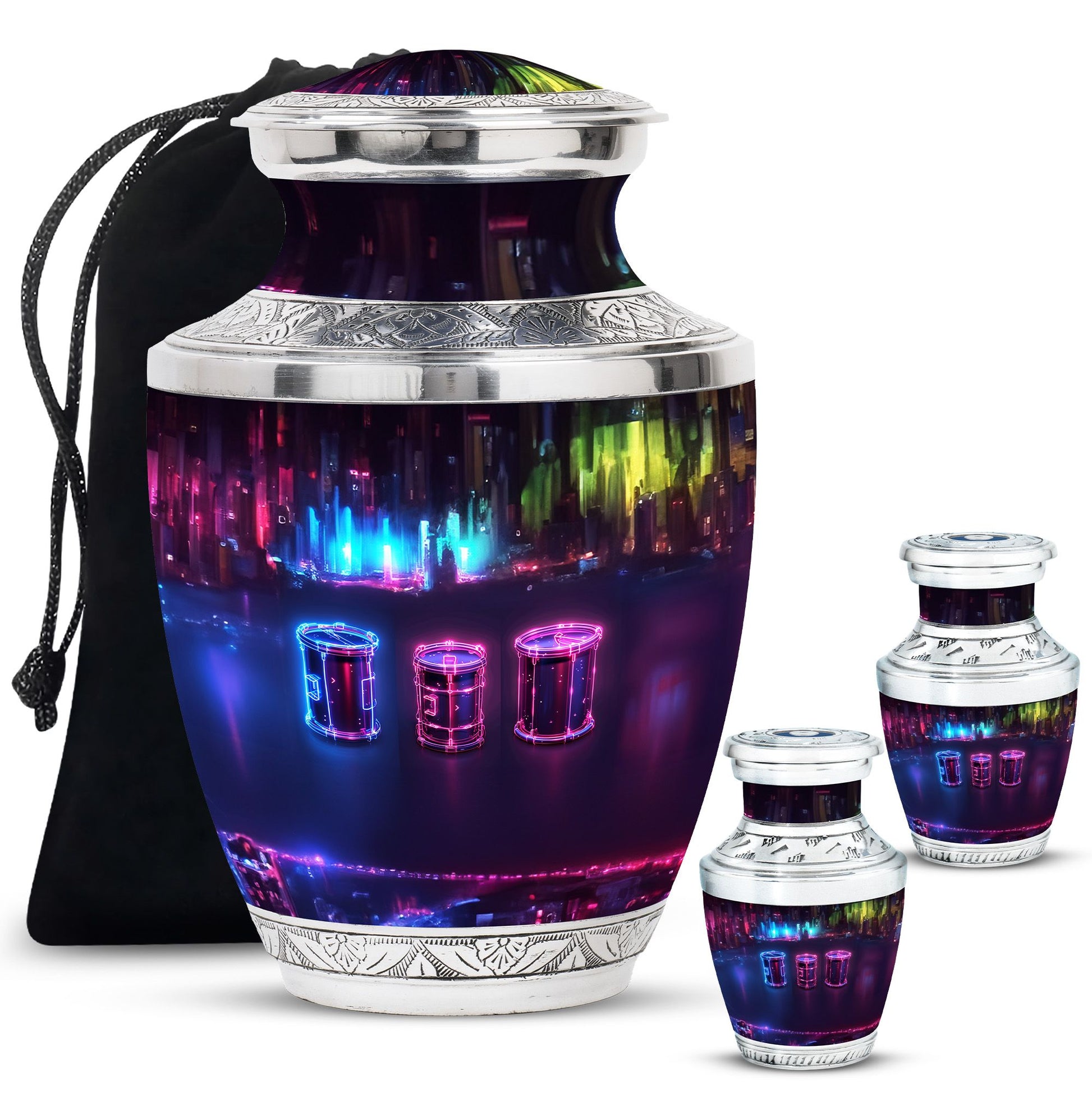 Drums And Music Theme Large Urn With 2 Keepsake Urn