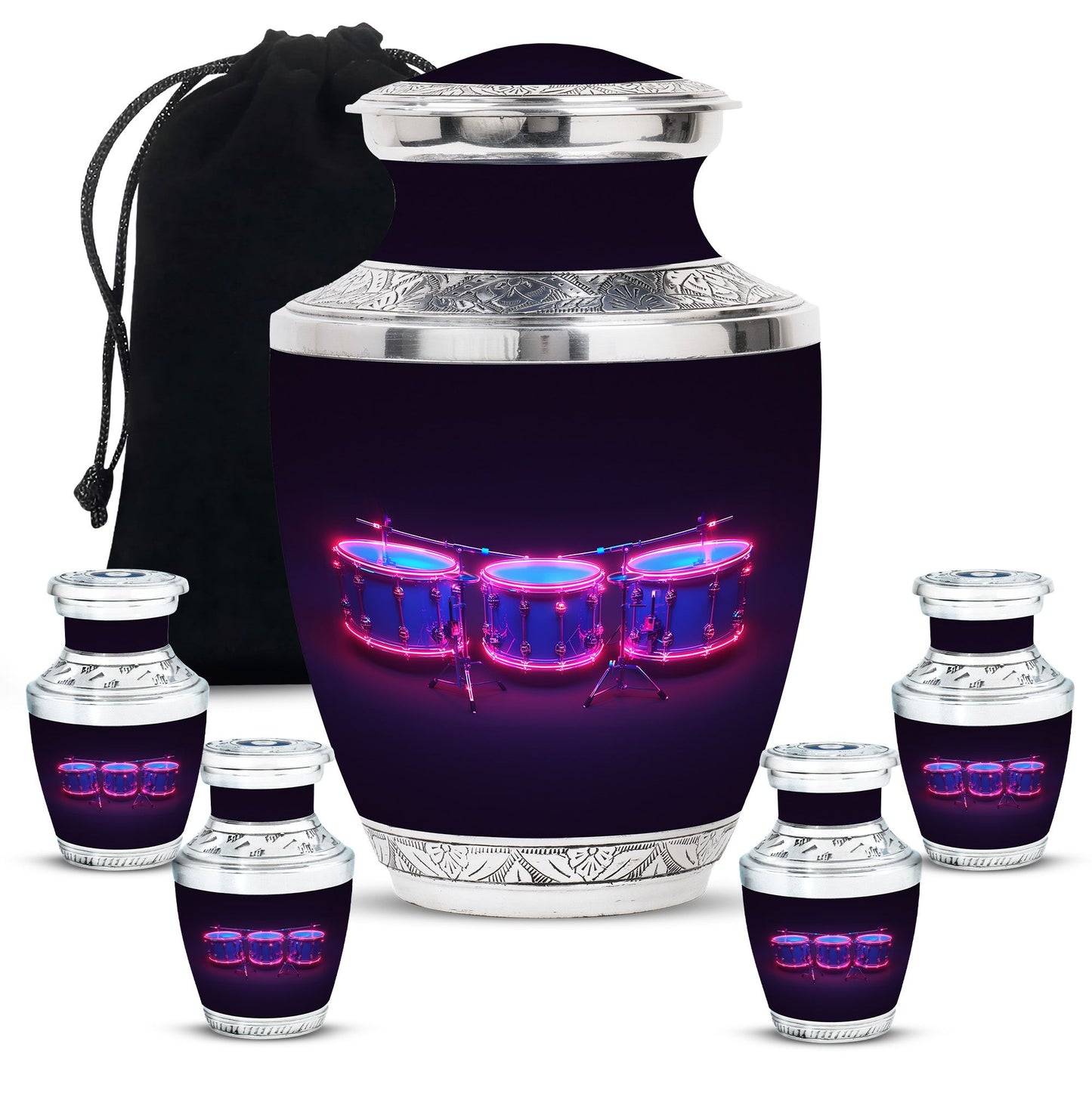 Drums And Music Theme Large Urn With 4 Keepsake Urn