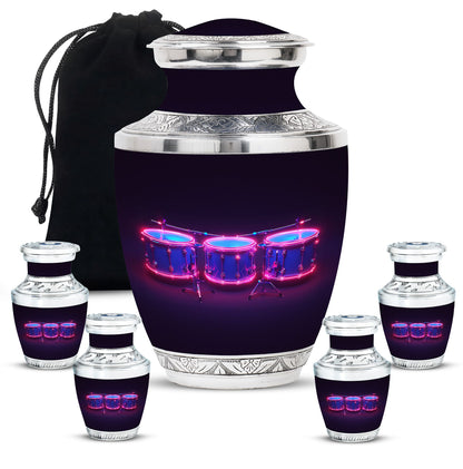 Drums And Music Theme Large Urn With 4 Keepsake Urn