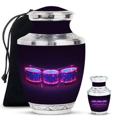 Drums And Music Theme Large Urn With 1 Keepsake Urn